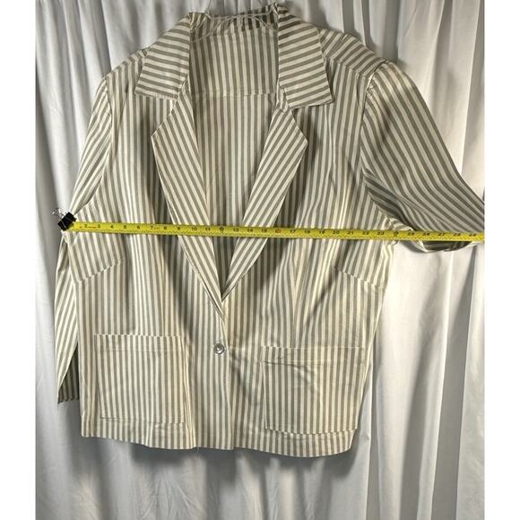 One Button Striped Linen Blend Blazer, Taupe & Ivory, Sz: 22W, 82-28 - Picture 9 of 11
